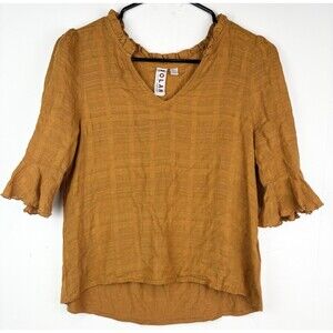 Anthropologie Dolan Peasant Blouse Brown Orange Boho Western Textured, XS